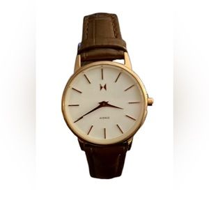 MVMT brown leather band gold face ladies watch